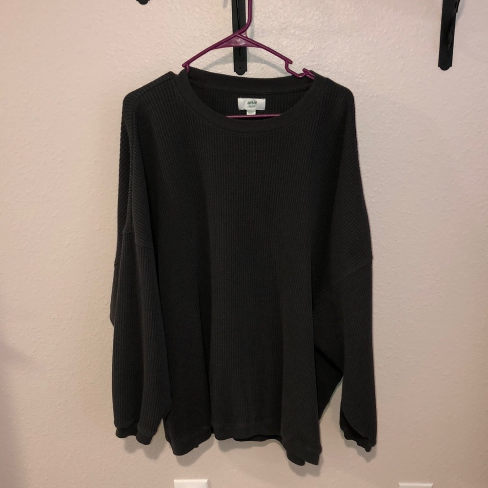 COPY - Aerie Charcoal Gray Waffle-knit Crewneck